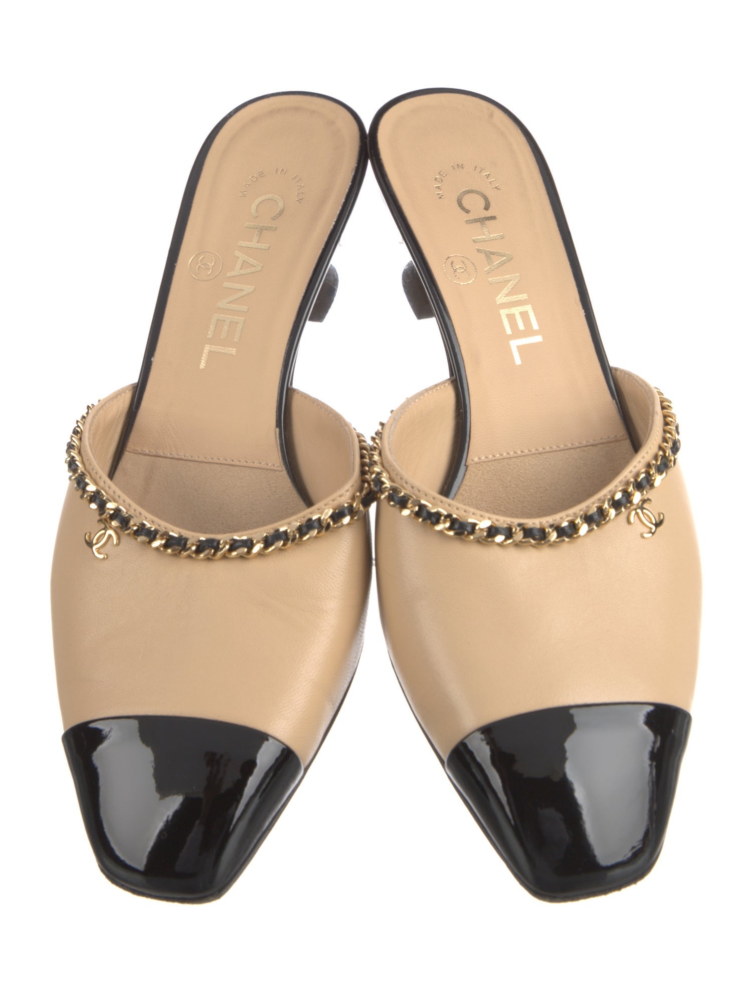 Chanel Interlocking CC Logo Leather Slides